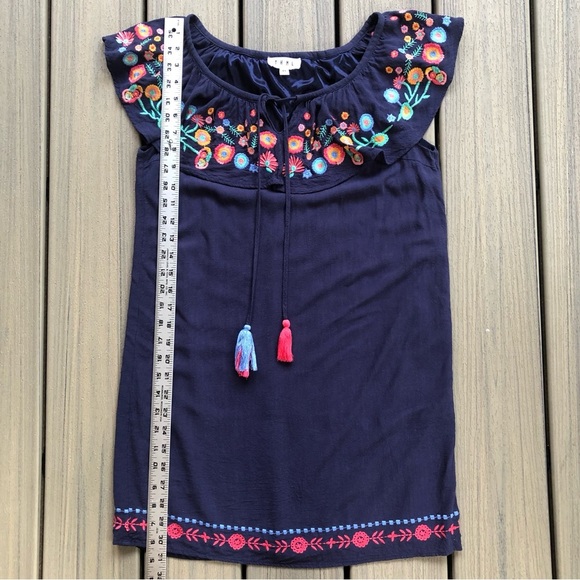 THML Navy Dress with Colorful Floral Embroidery & Tassels Size XS - Picture 4 of 8